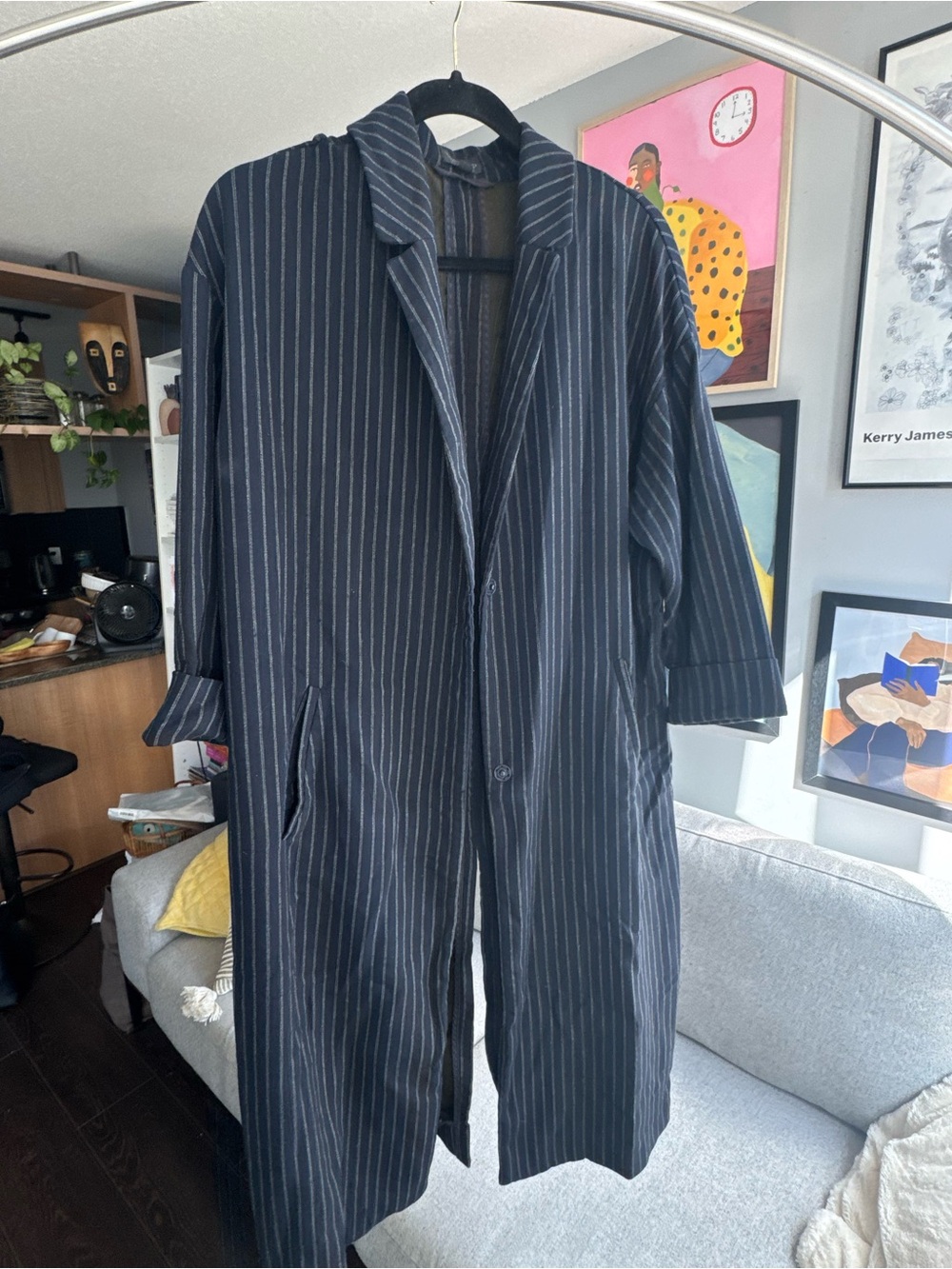 Topshop Black Pinstripe Trench Coat